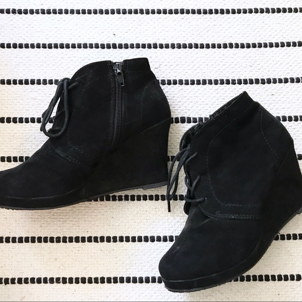 Black Wedge Suede Booties